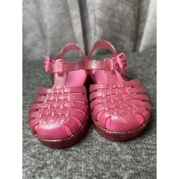 Mini Melissa Possession Shiny Sandals Kids US 6 Glitter Pink Cutout Ankle KHD158 - Picture 2 of 8